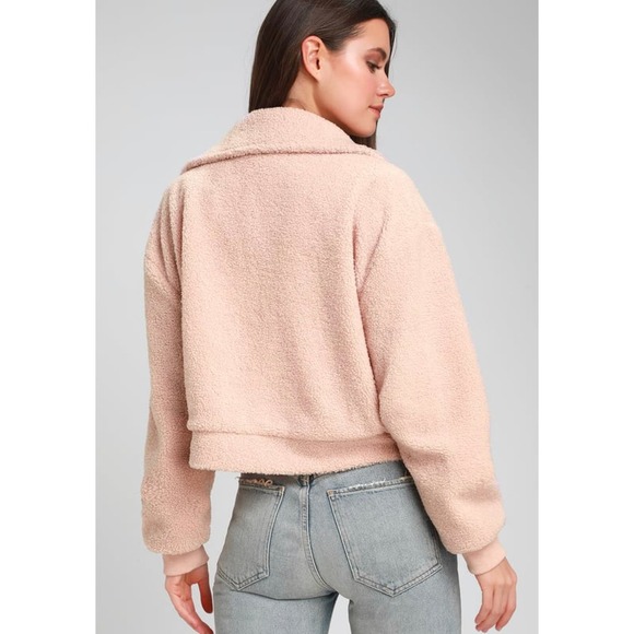 LULUs Willett Blush Pink Cropped Teddy Jacket size m - Picture 2 of 8